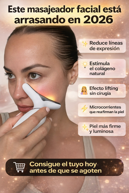 Masajeador Facial y de Cuello con Luz LED – Cuidado de la Piel en Casa