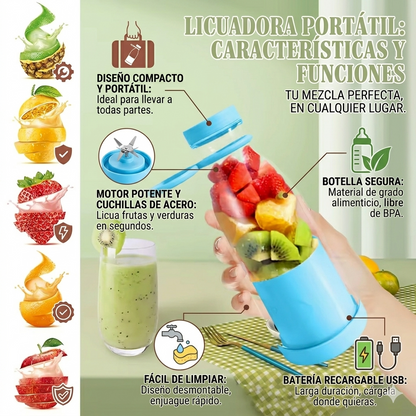 Mini Batidora de Fruta 380 ml Portátil y Recargable