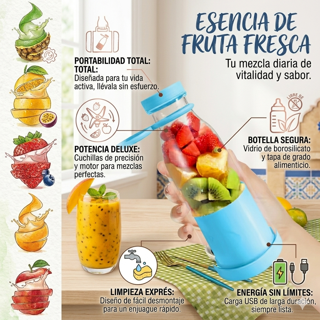 Mini Batidora de Fruta 380 ml Portátil y Recargable